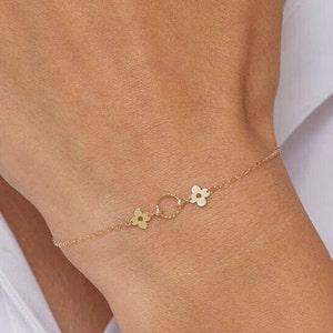 14k Gold Clover Bracelet, Dainty Clover Bracelet for Women, Luck Bracelet, Gifts for Mom, 14k Fine Jewelry Bracelet, Gifts for Her image 3