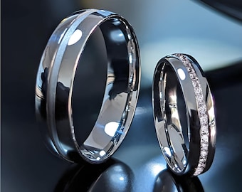 Alianzas de boda de oro establecen para él y para ella, conjunto de anillos de boda de 14k para parejas con moissanitas, alianzas de boda con diamantes, alianzas de boda para hombres