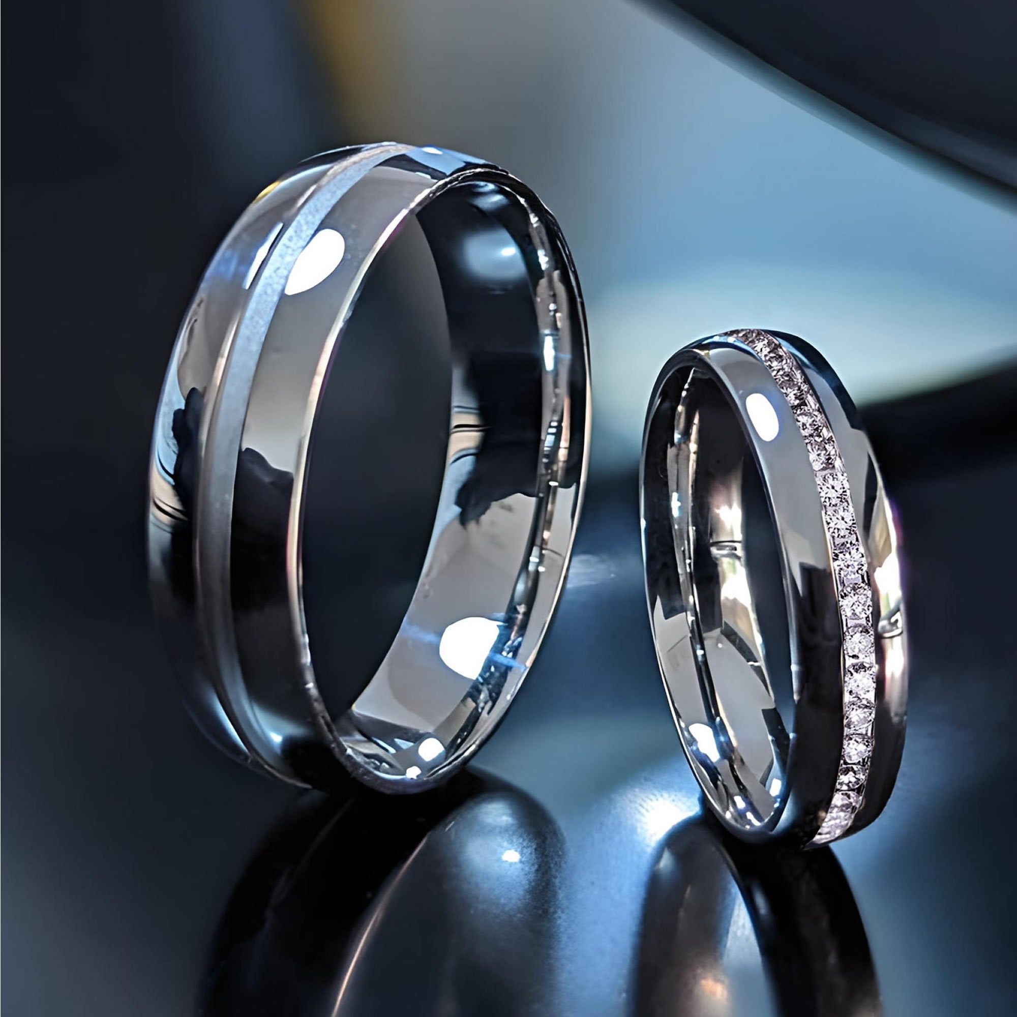 Wedding Band Sets His and Hers 14K Gold Diamond Matching - Etsy