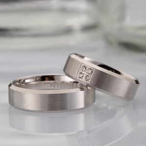 14k Gold Wedding Band Set, 0,08CT Diamond Wedding Ring Set, Solid Gold Couple Rings, Matching Rings, His and Hers Bands - n51
