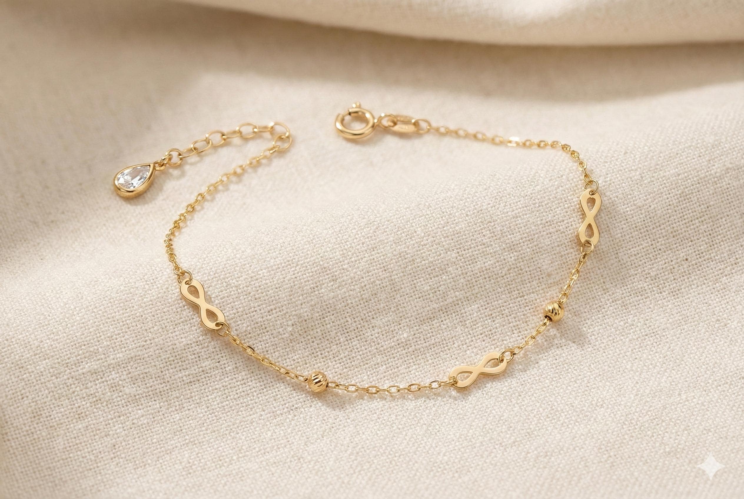 14K Solid Gold Infinity Bracelet * Minimal Infinity Station Bracelet * Symbolic Eternal Love Gold Chain Bracelet
