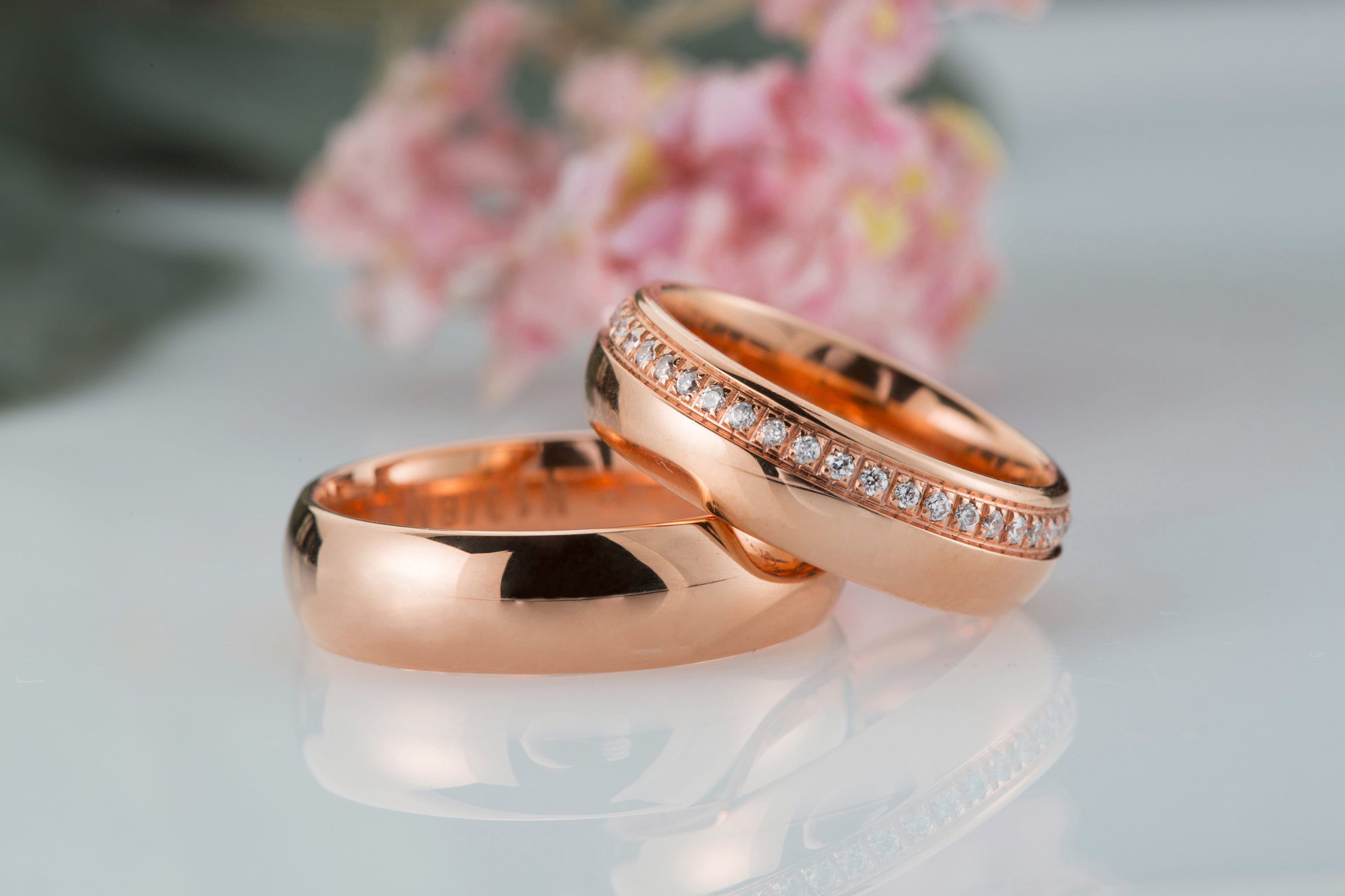 14k Rose Gold Wedding Ring Set, 0,35CT Diamond Gold Wedding Band