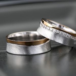 Silver Wedding Ring Set with Diamonds for Couples, Couple Diamond Wedding Rings, Wedding Band Set with Moissanites,Wedding Bands For Women