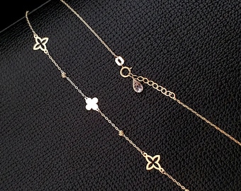 14k Gold Clover Necklace, Dainty Four Leaf Necklace for Women,Real Gold Fine Jewelry, Lucky Charm Necklace, Gift for Her, Lucky clover charm