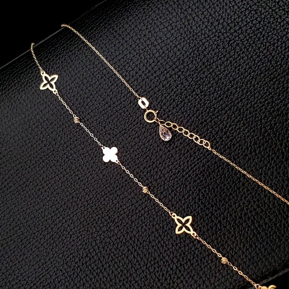 14k Gold Clover Necklace, Dainty Four Leaf Necklace for Women,Real Gold Fine Jewelry, Lucky Charm Necklace, Gift for Her, Lucky clover charm
