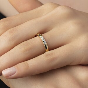 Anillo de compromiso de oro de 14k con moissanitas, anillo de boda, alianza de boda de tres diamantes, anillo de promesa de oro imagen 2