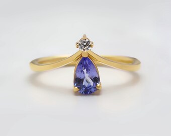 14k Genuine Natural Tanzanite & Diamond Gold Ring  Gemstone Ring / Promise Ring- Dialook