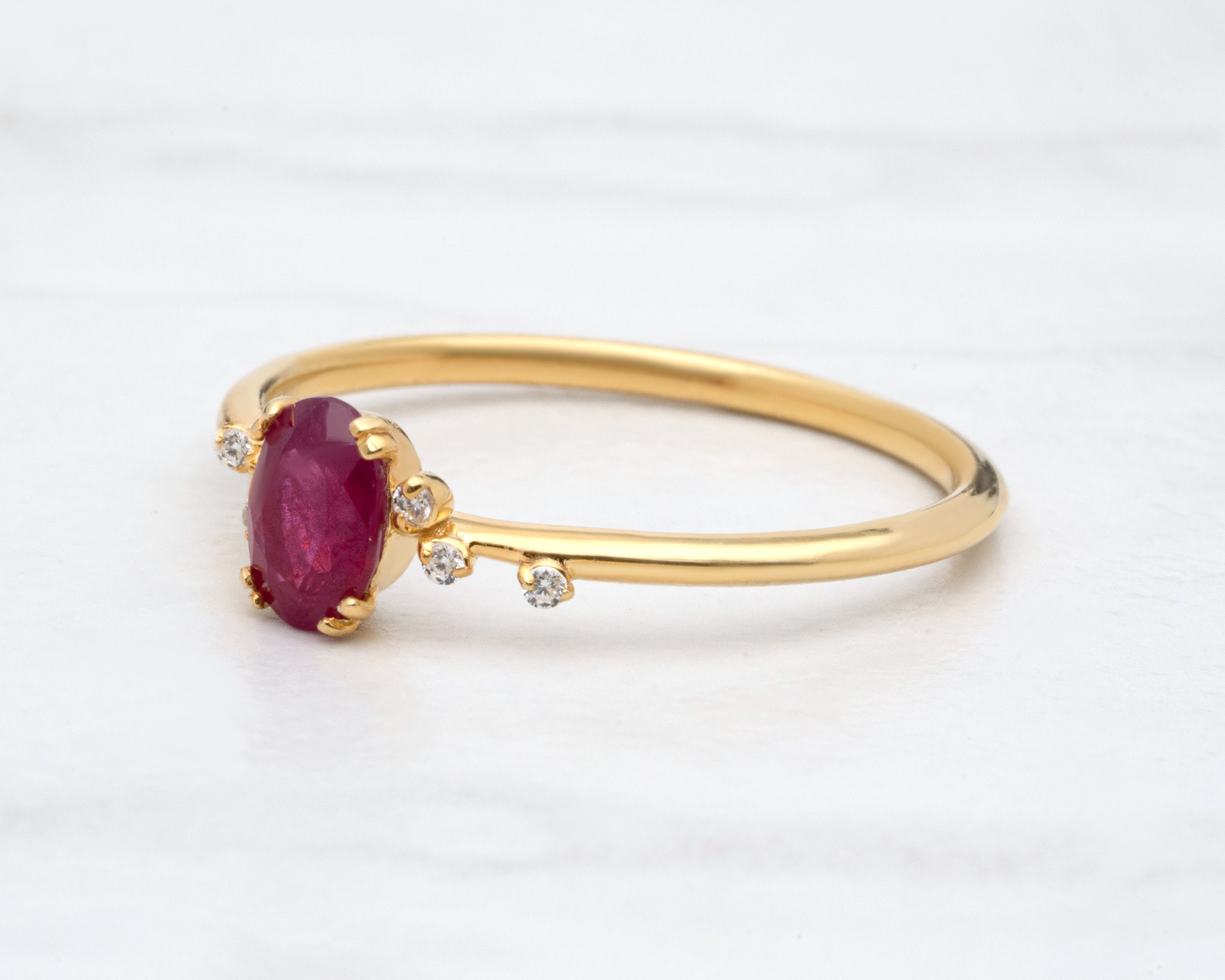 Ruby Ring / 14k Genuine Natural Ruby & Diamond Gold Ring / - Etsy