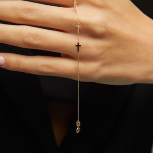 Pulsera de cruz de oro de 14 quilates: delicada joyería de fe con múltiples cruces para ella, cruz de regalo de oro de 14 quilates