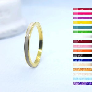 14k Solid Gold Ring, Colorful Enamel Stacking Thumb Ring, Gold Ring, Dainty Ring, Stacking Ring, Gift for Her