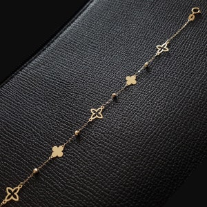 14k Gold Clover Bracelet, Perfect Bracelet for Woman,Fine Jewelry, Dainty Gold Bracelet 14k, Simple Bracelet, Four Leaf Clover Bracelet