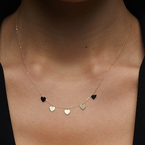 Collar de corazón delicado de oro macizo de 14 k, collar minimalista con múltiples corazones, collar de oro Love, collar de aniversario, collar con dije de 14 k