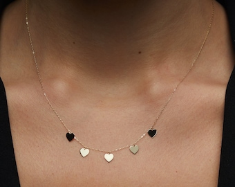14k Solid Gold Heart Pendant Necklace, Minimalist Zircon Charm