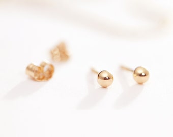 14K Gold Tiny Ball Studs, 3mm Stud Earring, Second Hole Studs, Dainty Studs, Real Gold, Solid Gold, Minimal Jewelry