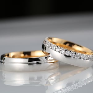 Silver Wedding Band Set, Couple Diamond Wedding Rings, Matching Ring, Silver Wedding Bands with Diamond, Wedding Bands set, N21S