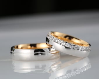 Conjunto de alianzas de plata, anillos de boda de diamantes para parejas, anillo a juego, alianzas de plata con diamantes, N21S