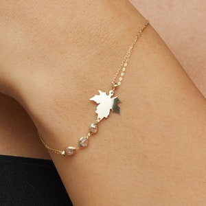 14k Real Gold Maple Leaf Bracelet, Delicate Flower Bracelet for Women 14k, 14k Gold Jewelry, Dainty Gold Bracelet 14k, unique gifts for her