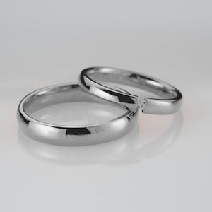Silver Wedding Bands, Classic Wedding Ring Set with Diamond for Men and Women