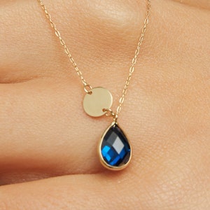 14k Solid Gold Sapphire Necklace, Sapphire Necklace for Women, Gold Necklaces Sapphire 14k, Gold Sapphire Pendant, Dainty Gold Necklace 14k