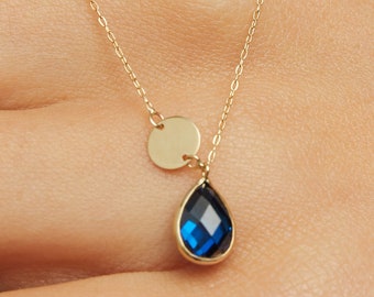 14k Solid Gold Sapphire Necklace, Sapphire Necklace for Women, Gold Necklaces Sapphire 14k, Gold Sapphire Pendant, Dainty Gold Necklace 14k