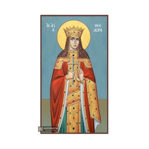 Saint Theodora - bladgoud achtergrond christelijk-orthodoxe icon