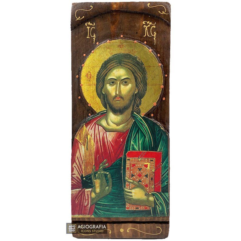 Jesus Christ - Wood Curved Byzantine Christian Orthodox Icon on Natural ...