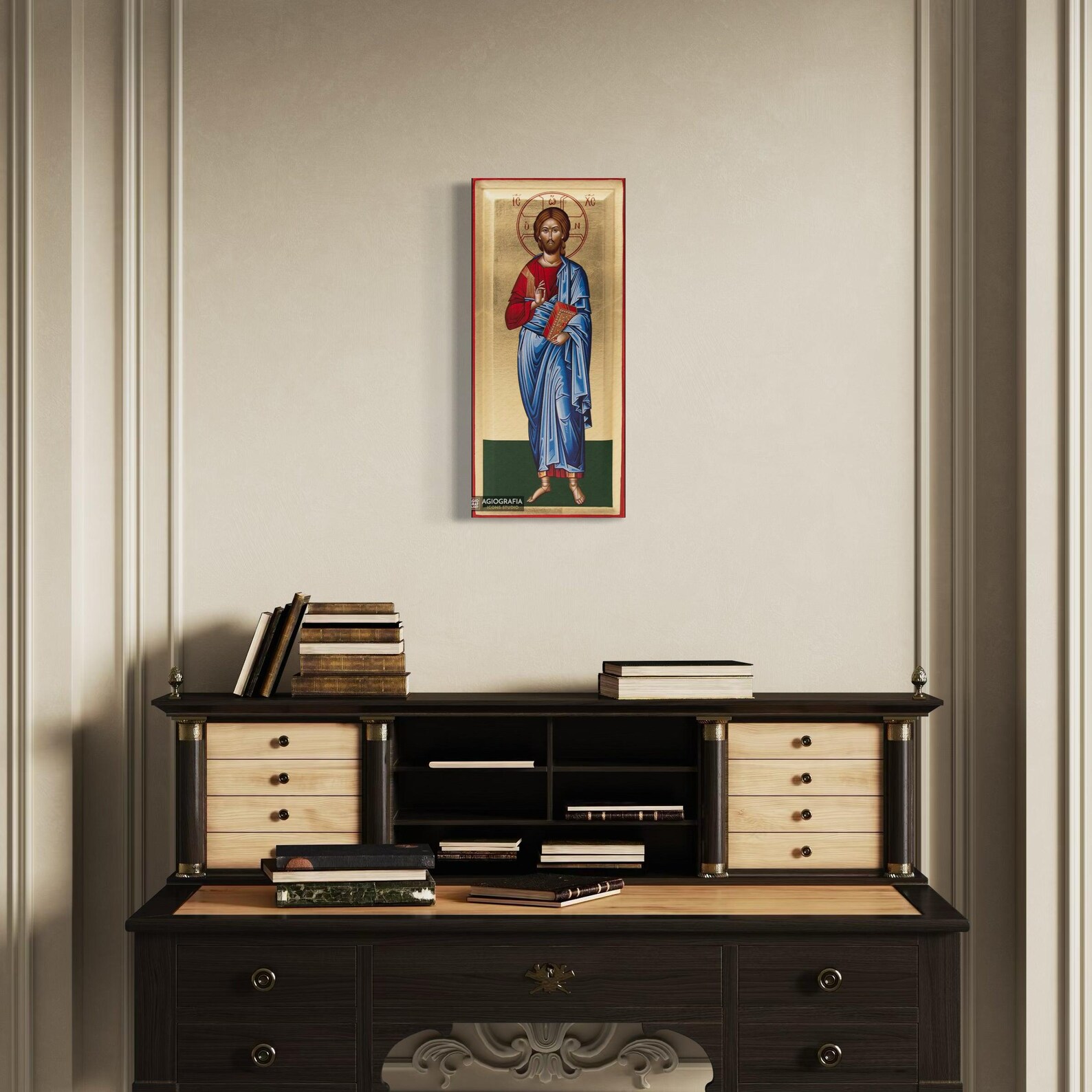 Orthodox Icon Border Jesus Christ Orthodox Icon - Handmade Raised Borders & Gold Leaves ...