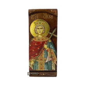 St Helen - Wood curved Byzantine Christian Orthodox Icon on Natural solid Wood