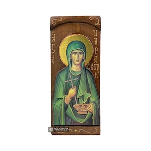 St Parasceva of Rome - Wood curved Byzantine Christian Orthodox Icon on Natural solid Wood