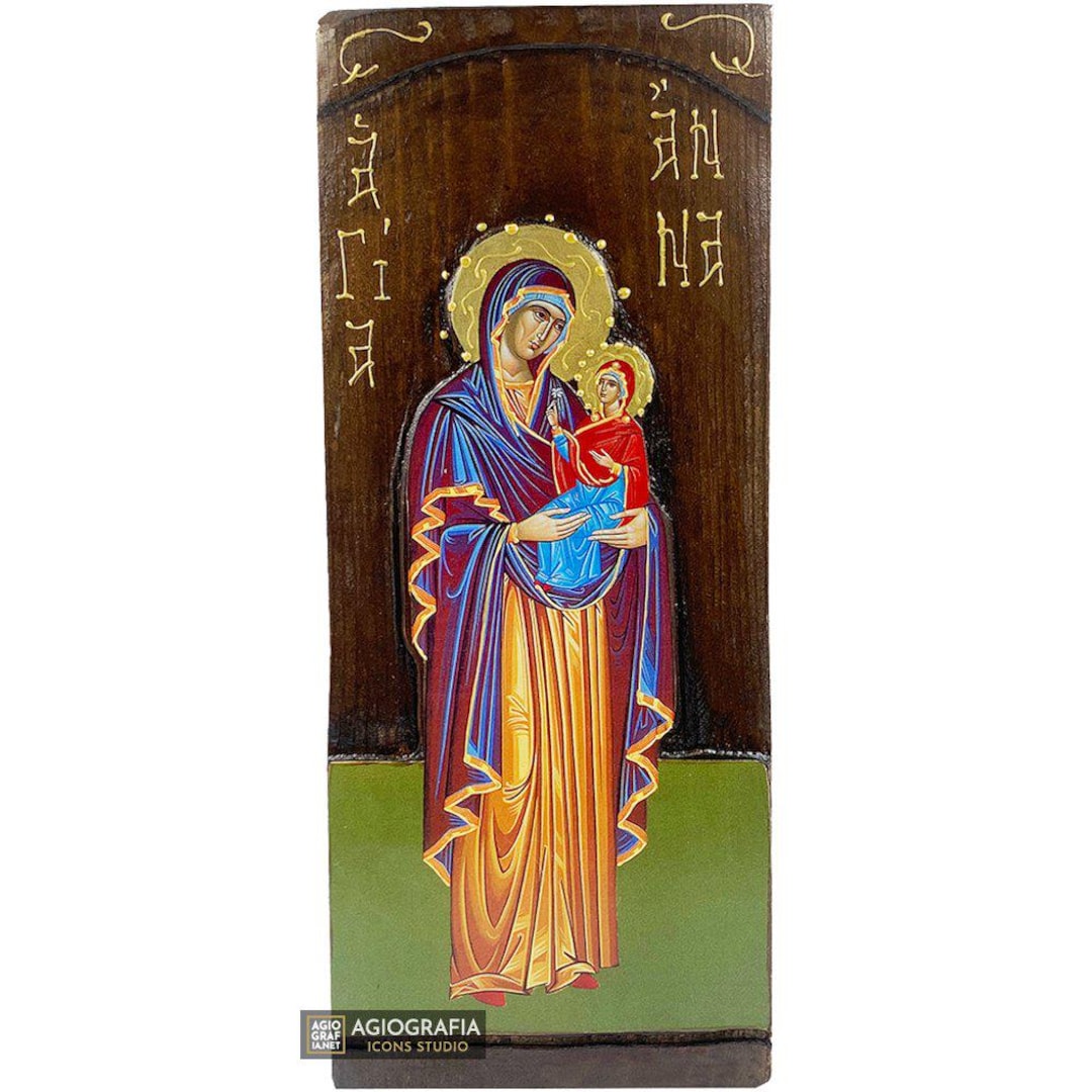 St Anna - Wood Curved Byzantine Christian Orthodox Icon on Natural ...