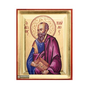 St Apostle Paul icon - Handmade Recessed Panel & Gold Leaves in a Icon CASE - Mounting point and Stand - GIFT READY