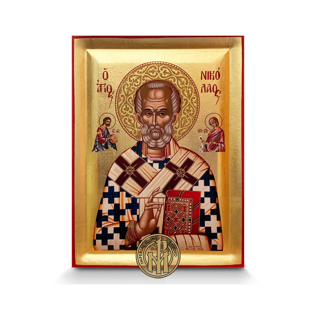 Saint Nicholas Byzantine Icon Handmade Recessed Panel & Gold - Etsy