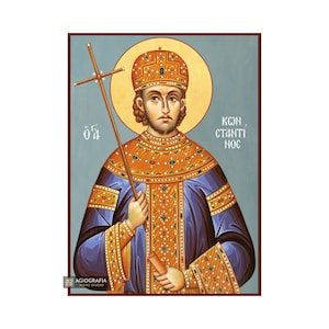 Saint Constantine - Museum Print Technique with Blue Background in Case - Mounting point and Gift Ready