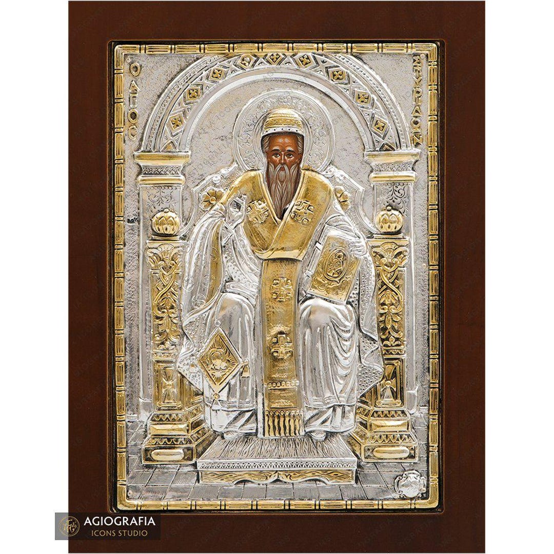 Saint Spyridon of Trymithous Silver Gold Plated Christian Orthodox Icon ...