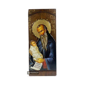 St Stylianos - Wood curved Byzantine Christian Orthodox Icon on Natural solid Wood