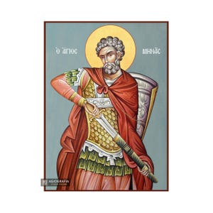 Saint Menas - Museum Print Technique with Blue Background in Case - Mounting point and Gift Ready