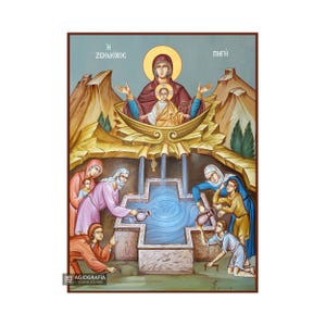 Virgin Mary the Fountain of Life - Museum Print Technique with Blue Background in Case - Mounting point and Gift Ready