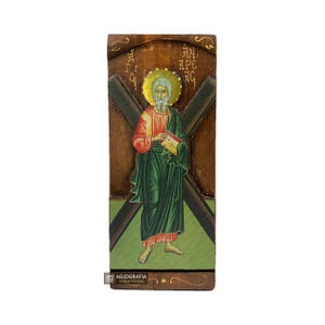 St Apostle Andrew - Wood curved Byzantine Christian Orthodox Icon on Natural solid Wood