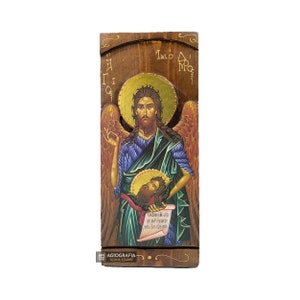 St John the Forerunner - Wood curved Byzantine Christian Orthodox Icon on Natural solid Wood