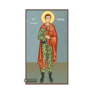 Saint Yevgeny Rodionov - Museum Print Technique with Blue Background in Case - Mounting point and Gift Ready