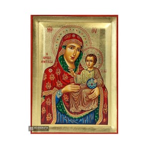 Virgin Mary Jerusalem - Orthodox icon - Handmade Recessed Panel & Gold Leaves in a Icon CASE - Mounting point and Stand - GIFT READY