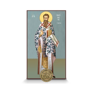 Basilius - Museumsdrucktechnik mit blauem Hintergrund im Etui - Befestigungspunkt und Geschenk bereit