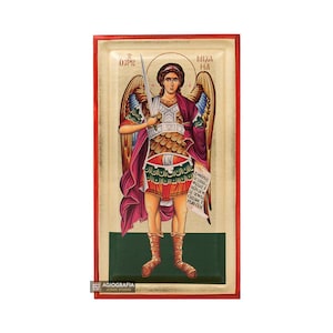 Archangel Michael Orthodox Icon - Handmade with gold leaves - Mounting point - Icon Case - Gift Ready