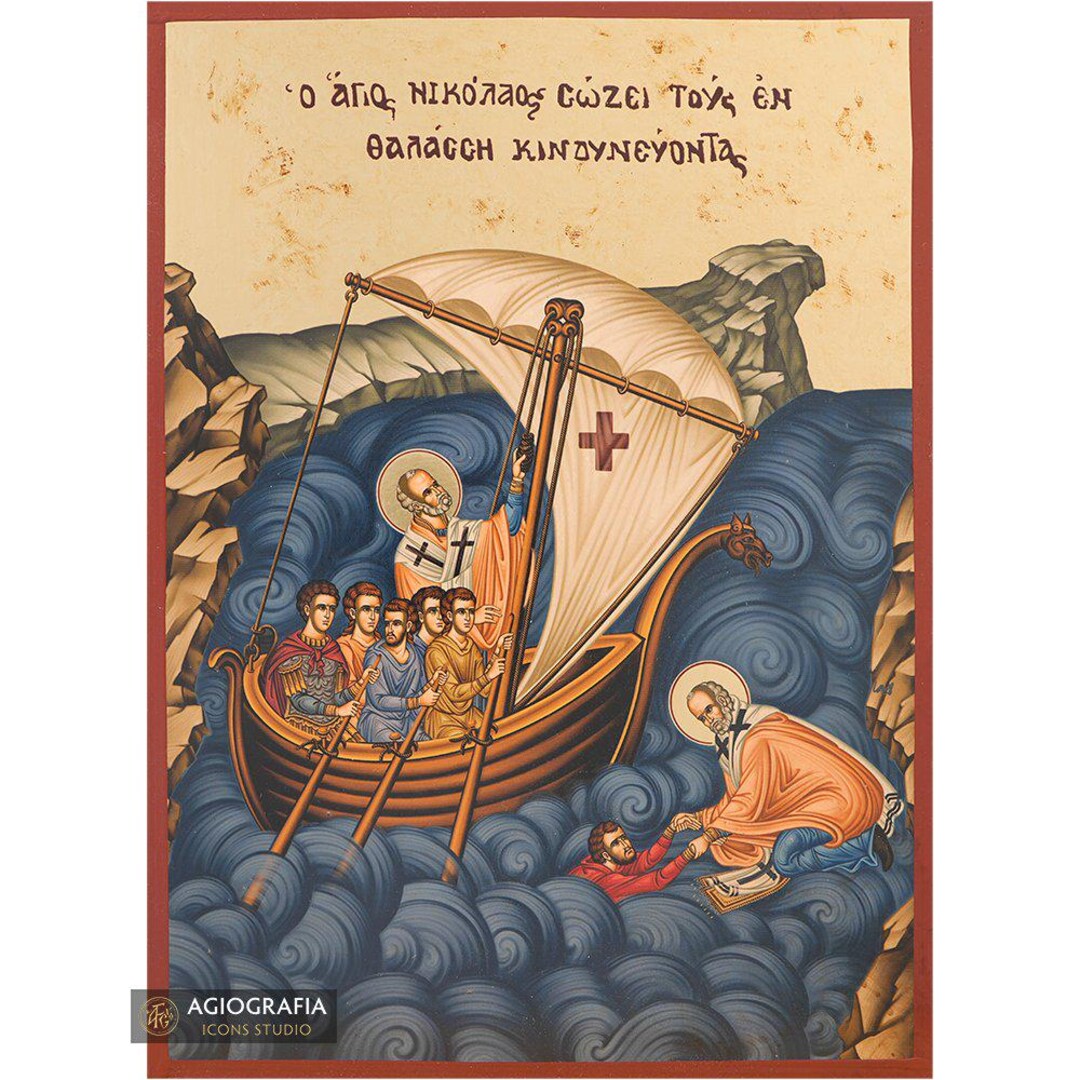 Saint Nicholas Miracle on the Sea - Gold Leaf Background Christian ...