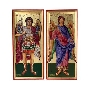 Aartsengelen Michael en Gabriël Icons Set - Handgemaakt met bladgoud - Bevestigingspunt - Icon Case - Klaar voor cadeau
