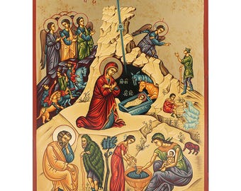 Nativity of The Lord - Gold leaf background Christian Orthodox Icon