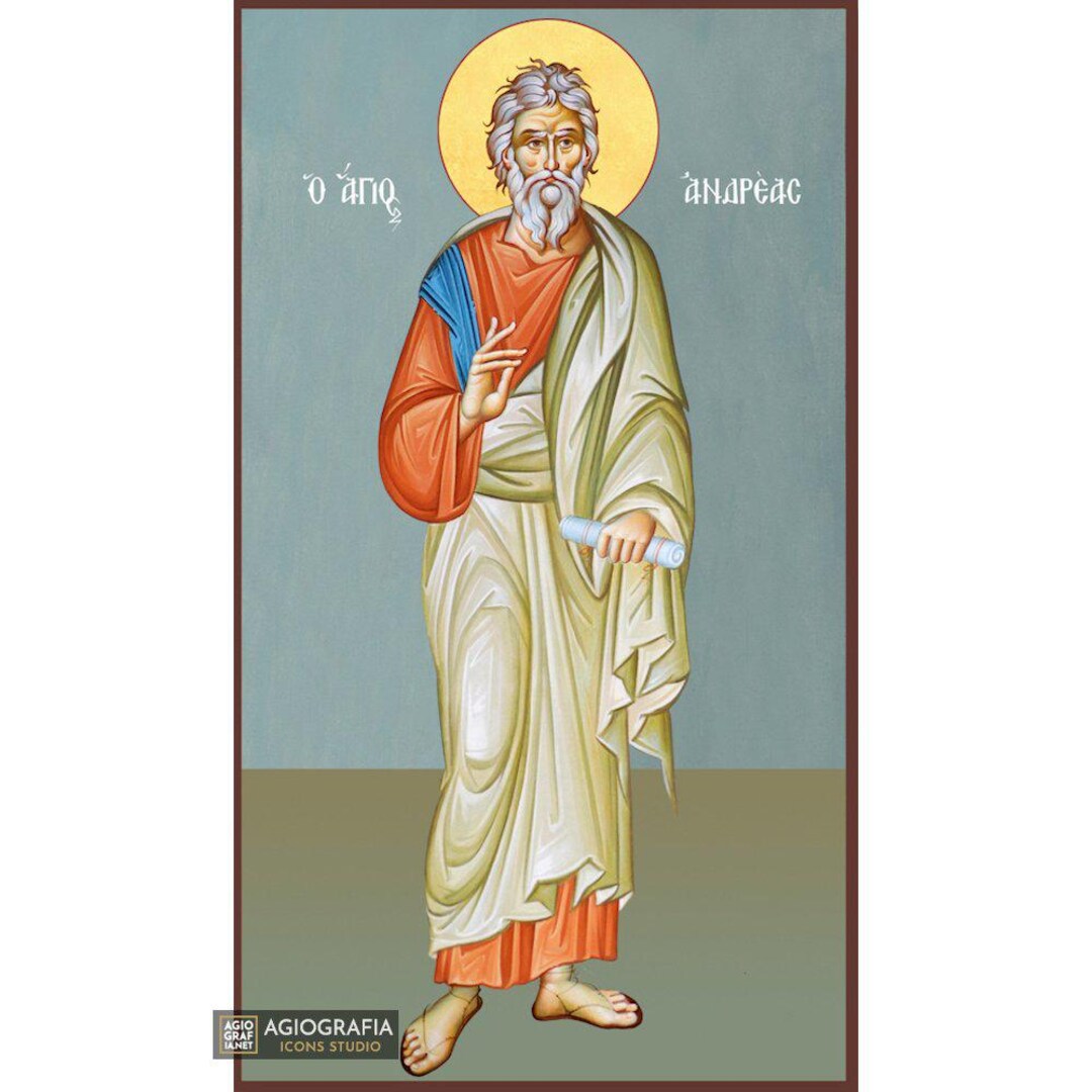 Saint Apostle Andrew - Museum Print Technique With Blue Background in ...