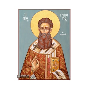 Saint Gregory Palamas - Museum Print Technique with Blue Background in Case - Mounting point and Gift Ready