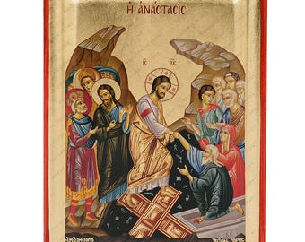 Resurrección de Jesucristo - Icono ortodoxo del Monte Athos con hojas doradas - Envío gratuito y caja de regalo