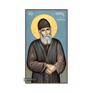 Saint Paisios the Athonite - Museum Print Technique with Blue Background in Case - Mounting point and Gift Ready
